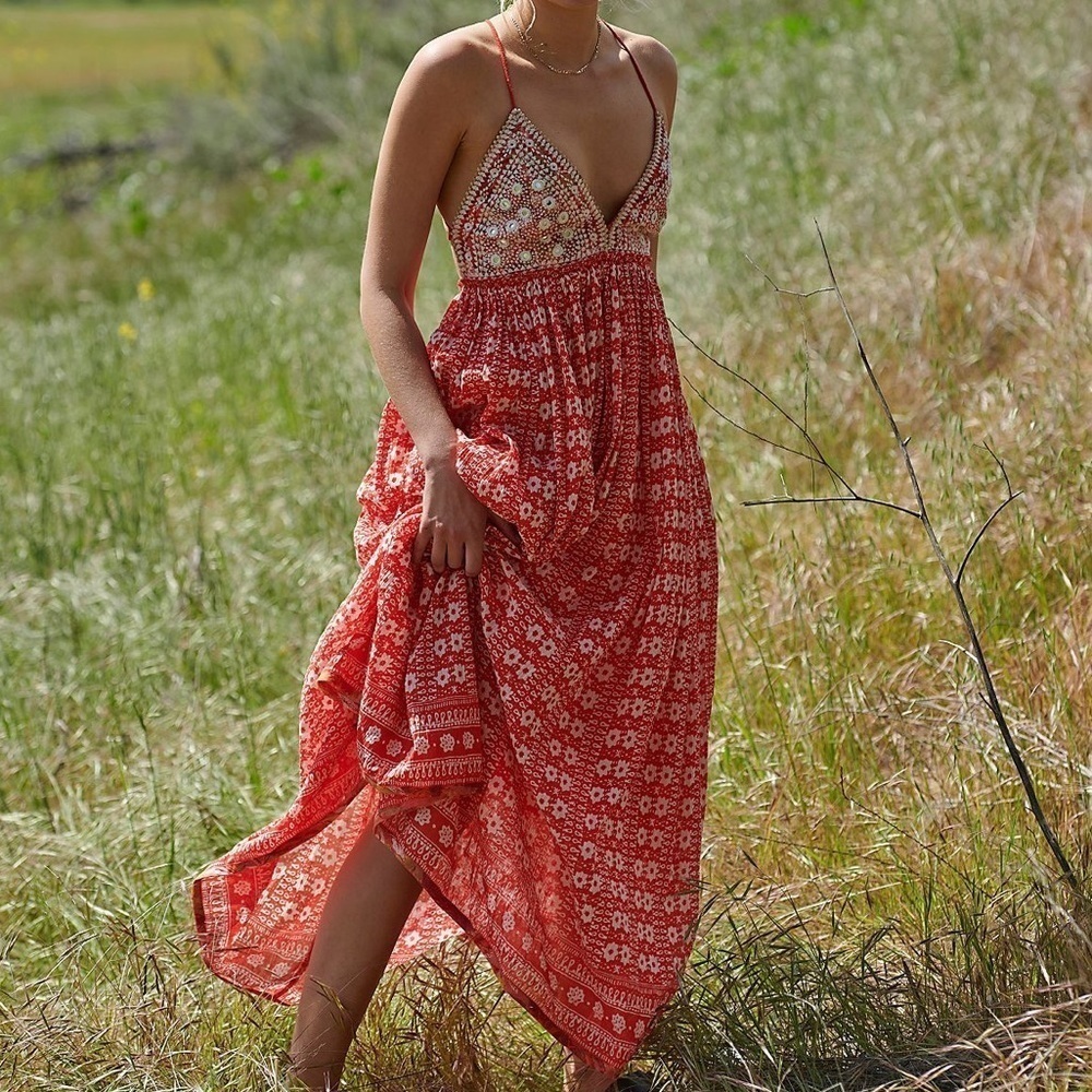 Free People Red and White Midi Dress